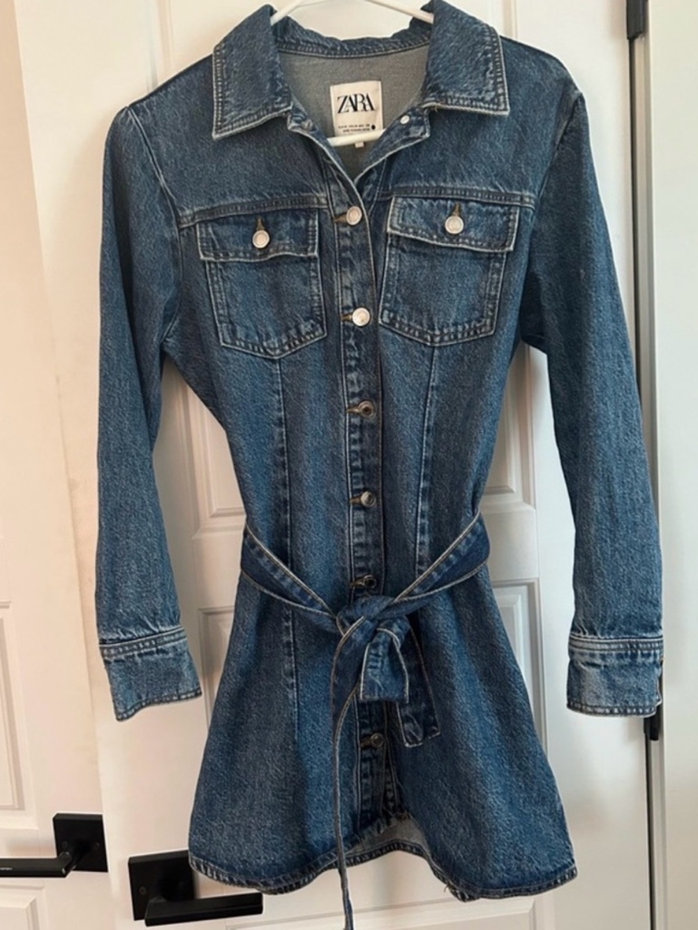 Zara M Indigo Blue Denim Button-Front Jeans Overall Dress
